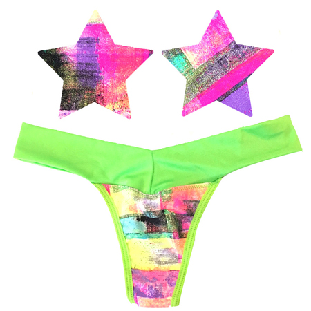 Neva Nude Pasty Thong Lg Blacklight Multicolor/Green | Climactic Adventures