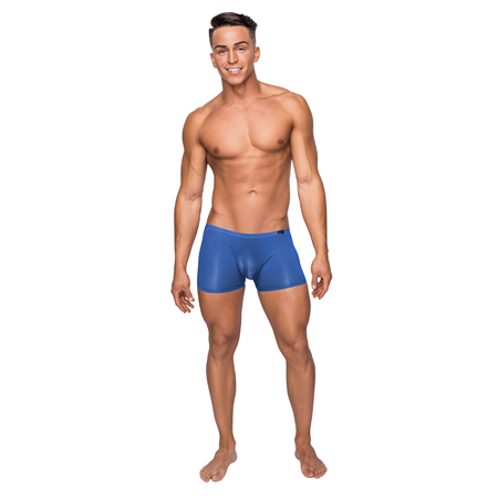 Male Power Seamless Sleek Short w. Sheer Pouch Blue Small | Climactic Adventures