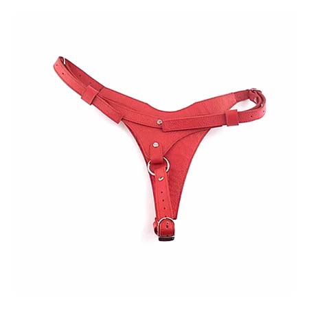 Leather Female Dildo Harness - Red | Climactic Adventures