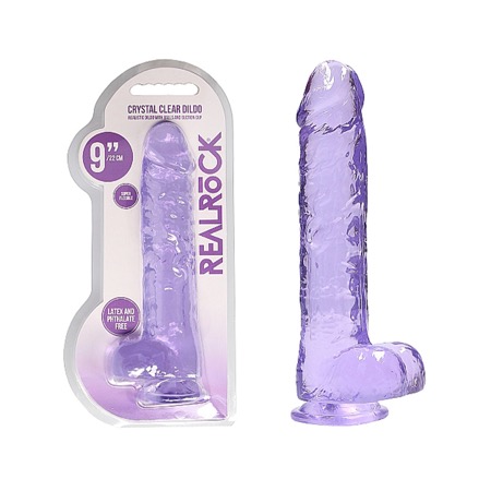 REALRoCK Crystal Clear Realistic Dildo With Balls 9" Purple | Climactic Adventures