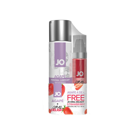 JO Agape Water-Based Lubricant 4 oz. and Oral Delight Strawberry Arousal Gel 1 oz. | Climactic Adventures