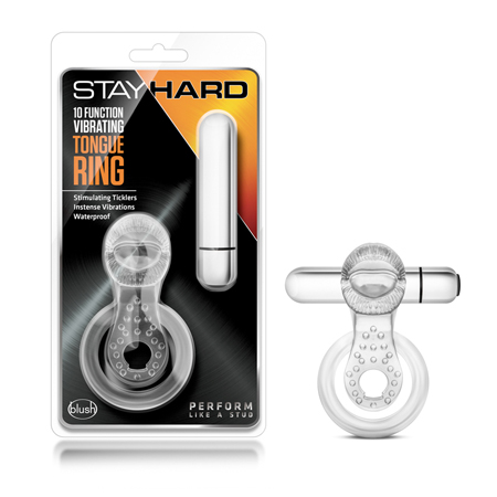 Stay Hard - 10 Function Vibrating Tongue Ring - Clear | Climactic Adventures