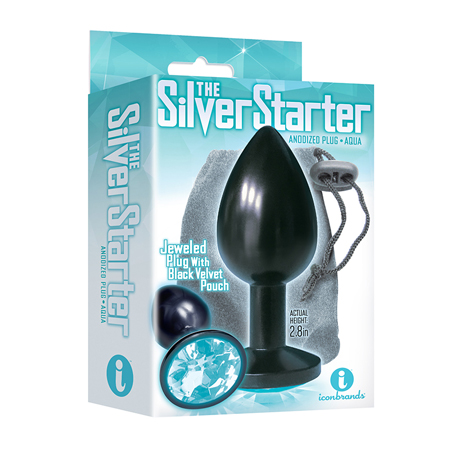The 9's, The Silver Starter, Bejeweled Anodized Stainless Steel Plug, Aqua | Climactic Adventures