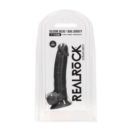 Realrock Ultra - 7in / 17.8 cm - Silicone Dildo With Balls - Black | Climactic Adventures