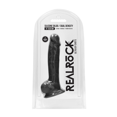 Realrock Ultra - 9in / 22.8 cm - Silicone Dildo With Balls - Black | Climactic Adventures