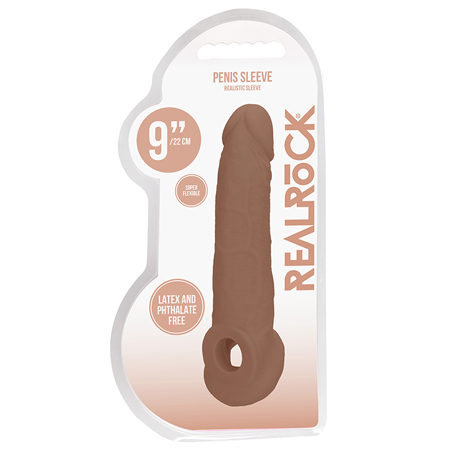 Real Rock Penis Extender with Rings - 9" - 22 cm - Mocha | Climactic Adventures
