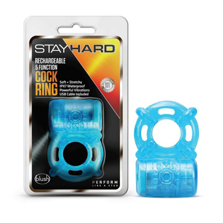 Stay Hard - Rechargeable 5 Function Cock Ring - Blue | Climactic Adventures