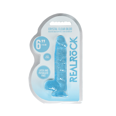Realrock Crystal Clear Realistic Dildo With Balls 6 in. Blue | Climactic Adventures