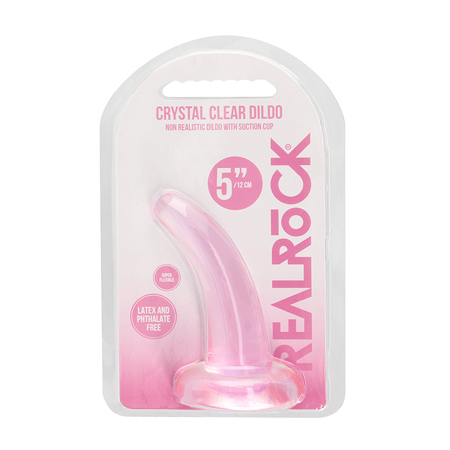 Realrock Crystal Clear Non-Realistic Dildo With Suction Cup 5 in. Pink | Climactic Adventures