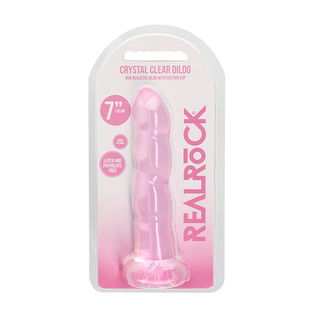 Realrock Crystal Clear Non-Realistic Dildo With Suction Cup 7 in. Pink | Climactic Adventures