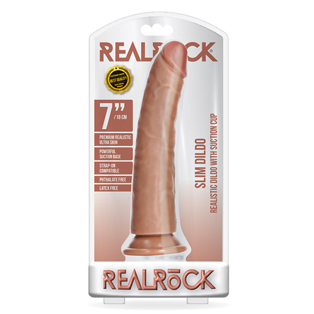 RealRock Slim Realistic Dildo With Suction Cup 7 in. Caramel | Climactic Adventures
