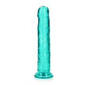 RealRock Crystal Clear Straight 10 in. Dildo Without Balls Turquoise | Climactic Adventures